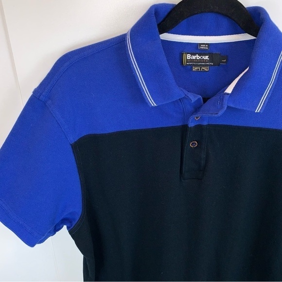 Barbour sz L Men’s Blue Black Polo Short Sleeve Shirt Preppy Golf Tennis Casual - Picture 2 of 8